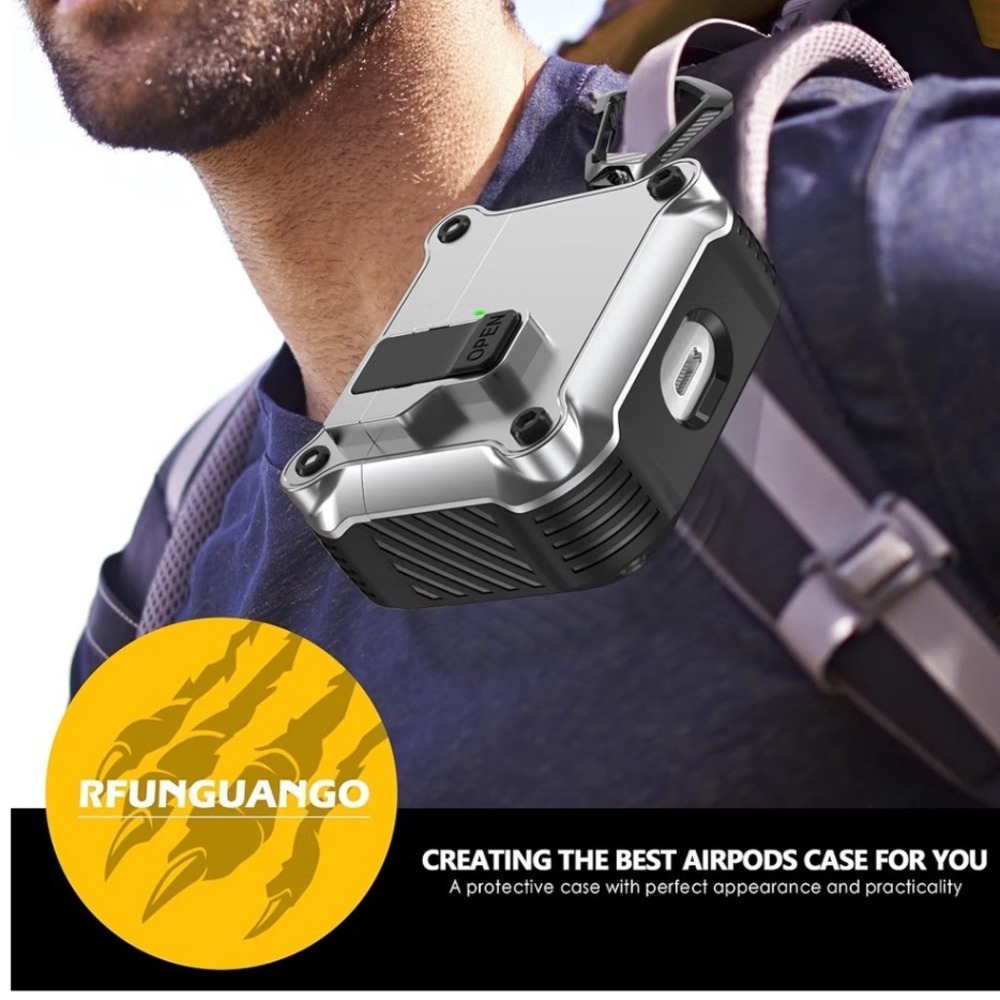 RFUNGUANGO Green Camo Rugged Case for AirPods 2nd 3rd Gen with Lock Cleaning Pen - Picture 8 of 8